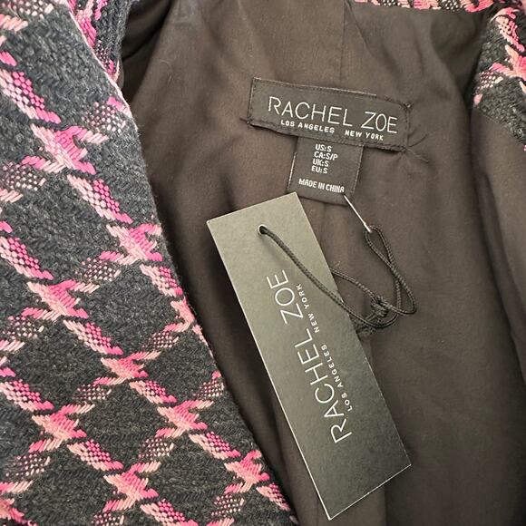 RACHEL ZOE | Pink Black Double-Breasted Check Wool Blend Blazer NEW Size Small - Picture 5 of 14